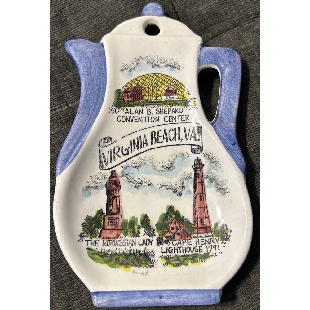 Vintage Ceramic Kitchen Teapot Spoon Rest Virginia Beach Va. 7”